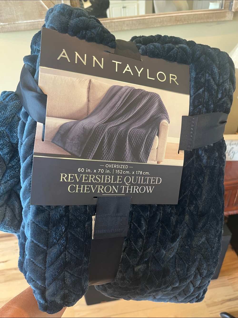 Ann Taylor Quilted Chevron Throw - Navy Blue Oversized